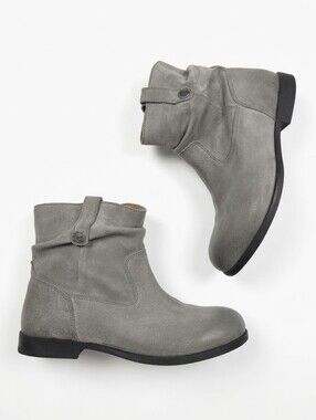 BIRKENSTOCK Sarnia Grey Waxed Suede Slouch Ankle Boots EU 38 US 7